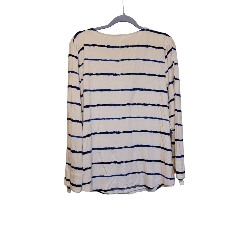 T by Talbots Women XL White Blue Striped UPF 50+ Bamboo V-Neck Long Sleeve Top - Picture 3 of 8